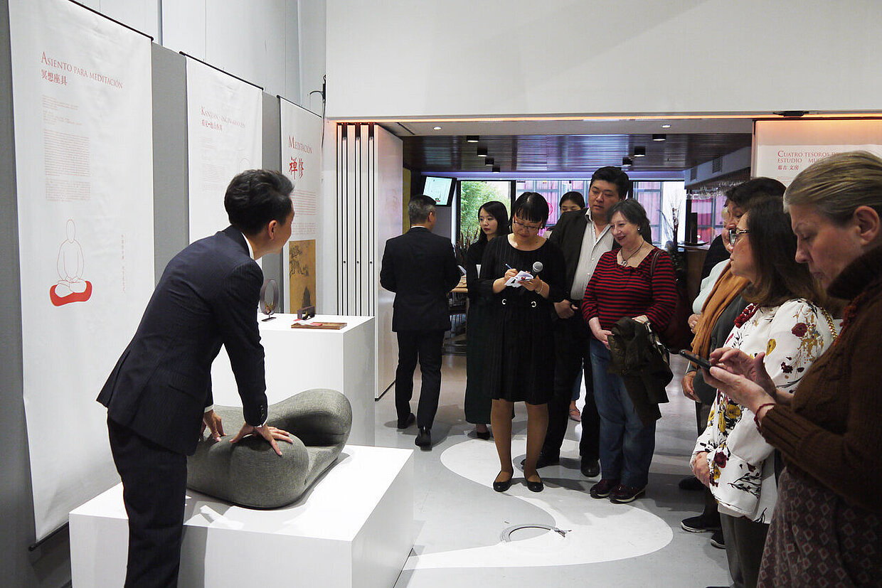 Visitors in an exhibition in Madrid